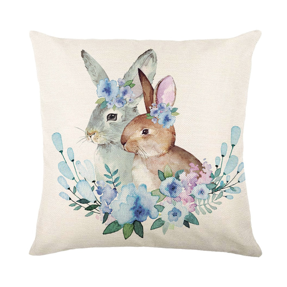 Spring Easter Home Decor Cushion Cover Flowers Bunny Eggs Printed Pillow Cover Easter Decorations Square Linen Throw Pillowcase