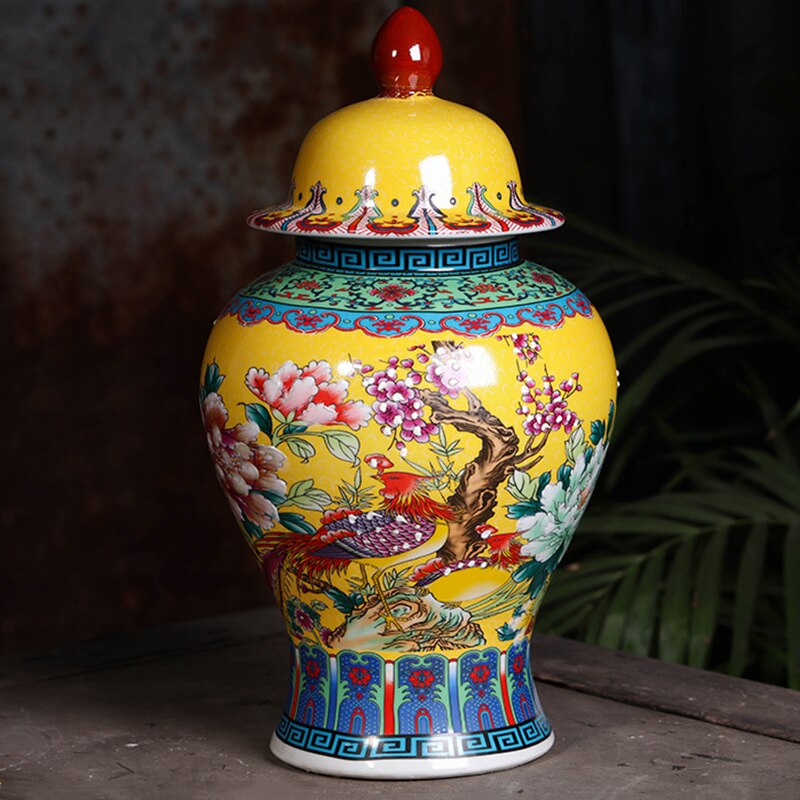 Green Ginger Jar Red Flower And Bird Retro Palace