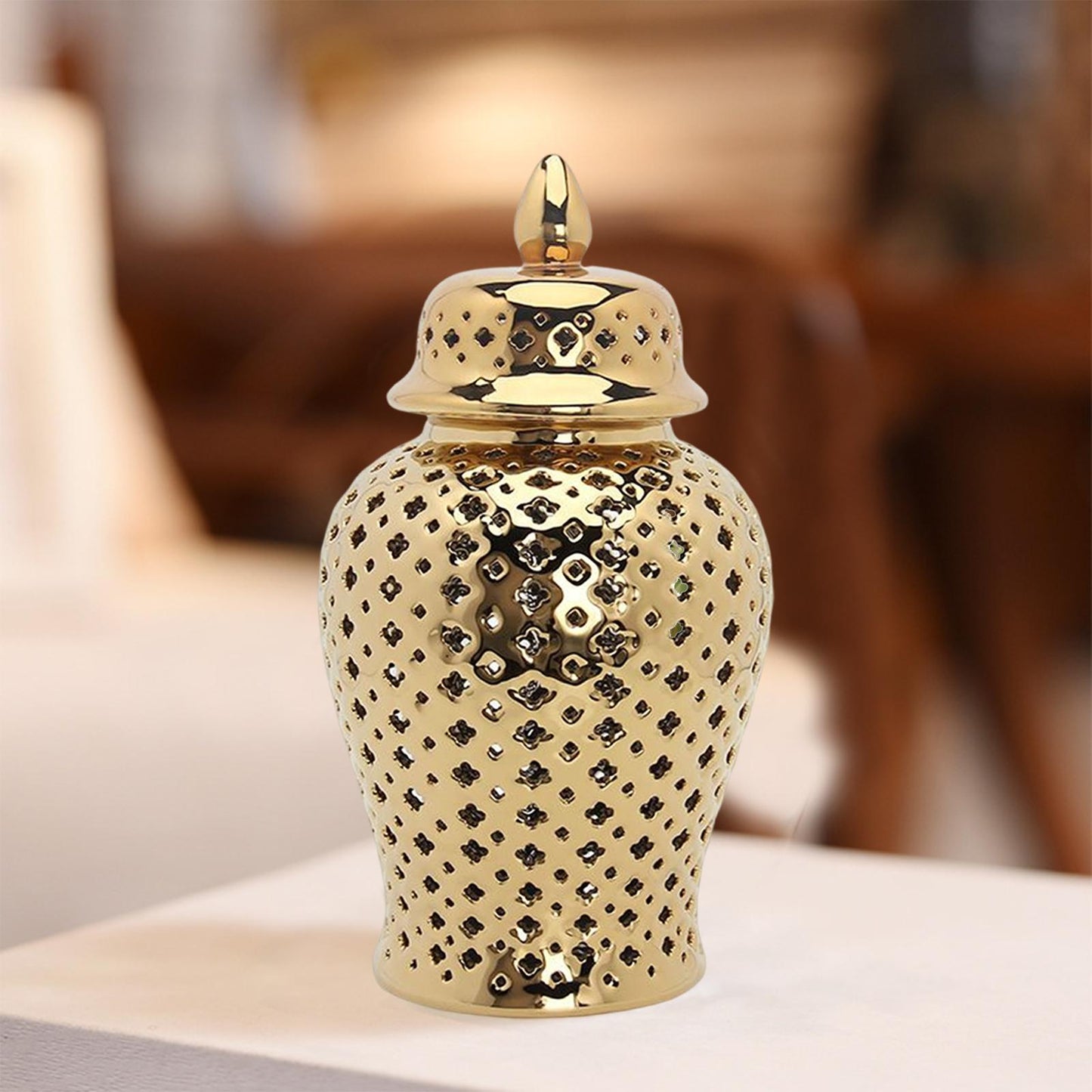 Classical Ceramic Ginger Jar with Lid Decorative Jars Centerpiece Vase for Flowers Desktop Living Room Home Decoration