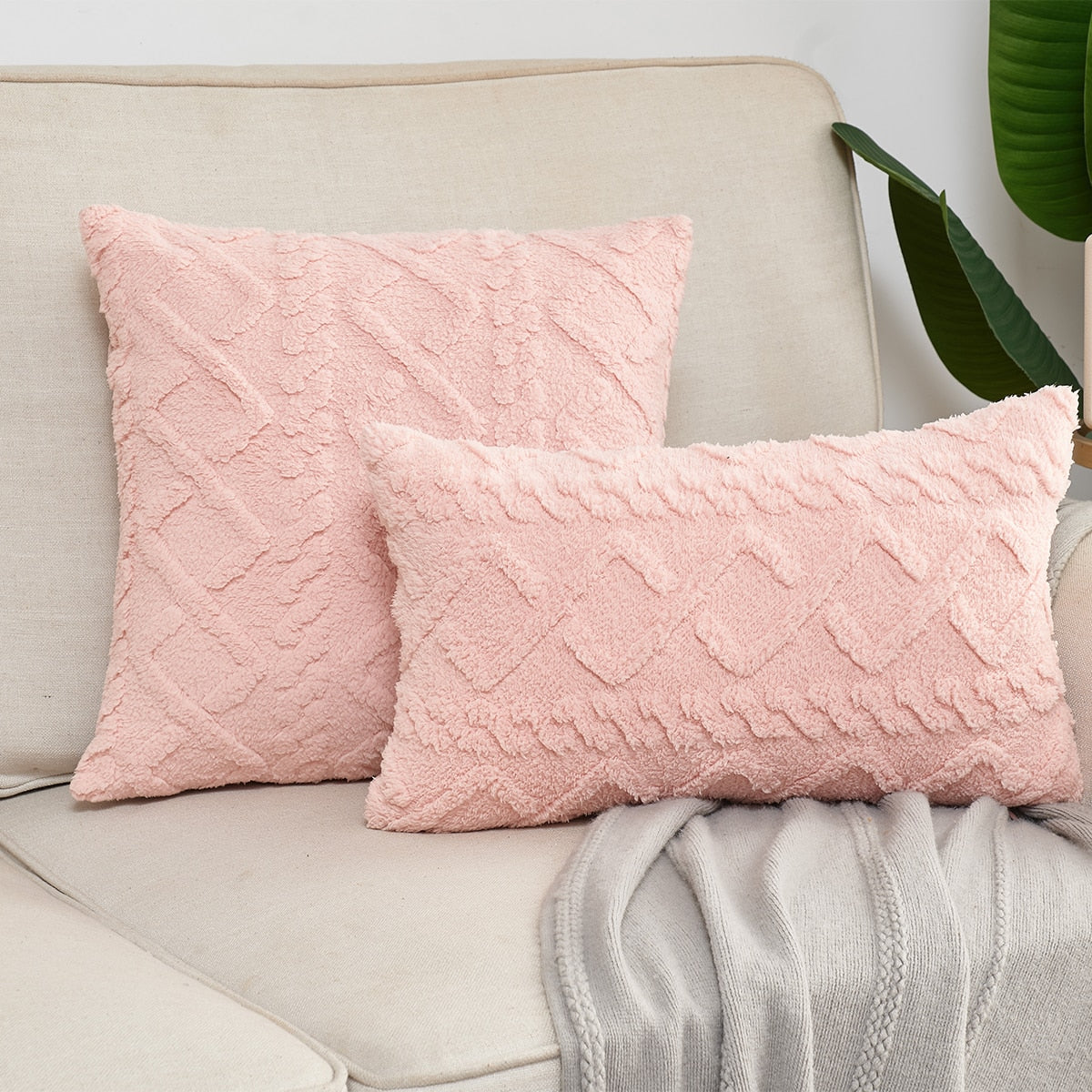 Pillowcase Decorative Home Pillows White Pink Retro Fluffy Soft