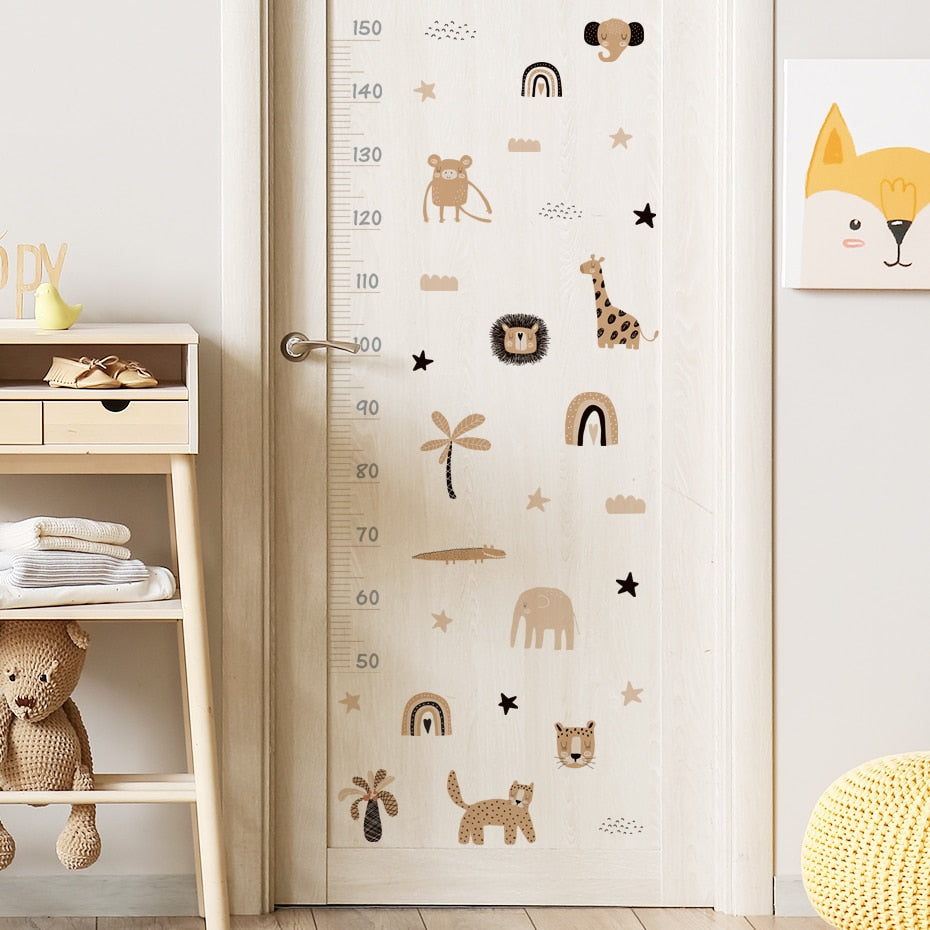 Cartoon Baby Height Measurement Lion Animals Wall Sticker Stars Vinyl Children Nursery Art Decals for Kids Room Home Decoration