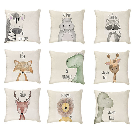 Cartoon Animal Linen Pillowcase Home Decor Throw Pillow Covers Cotton Throw Cushion Case for Sofa Couch