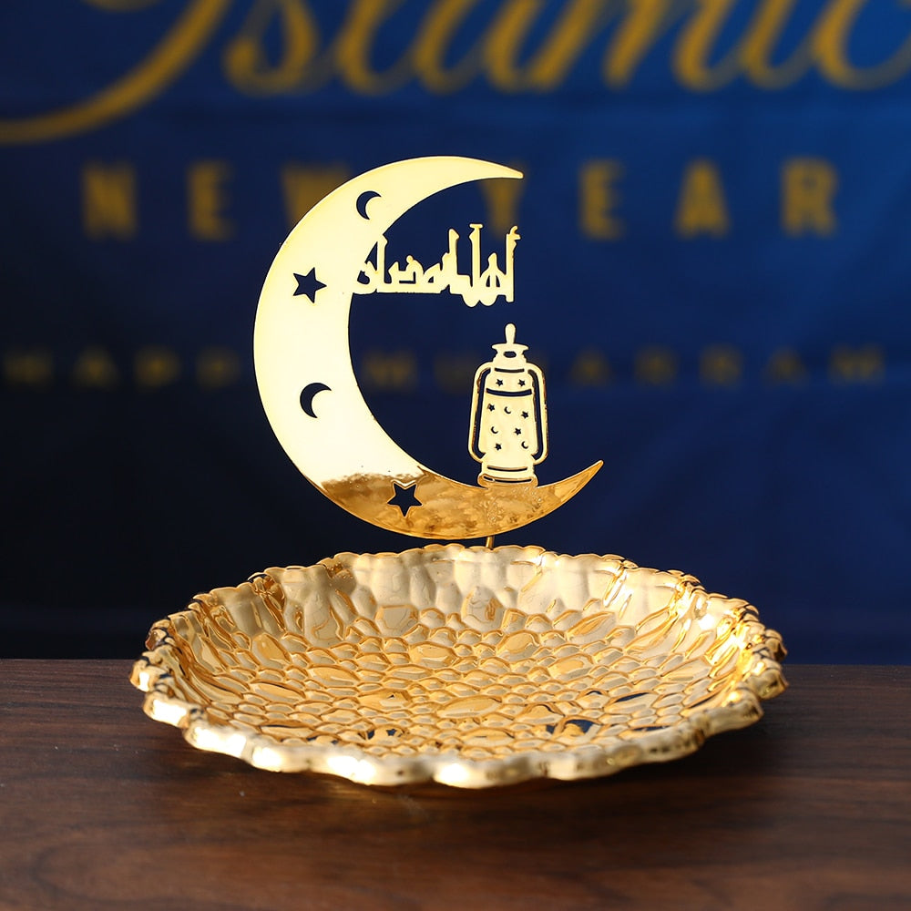 EID Mubarak Metal Dessert Nuts Tray Incense Burner  Islam Muslim Festival Party Ornaments Star Moon Ramadan Decorations for Home