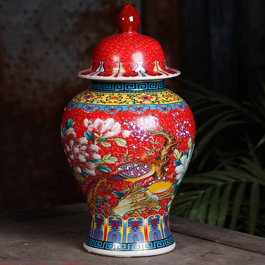 Green Ginger Jar Red Flower And Bird Retro Palace