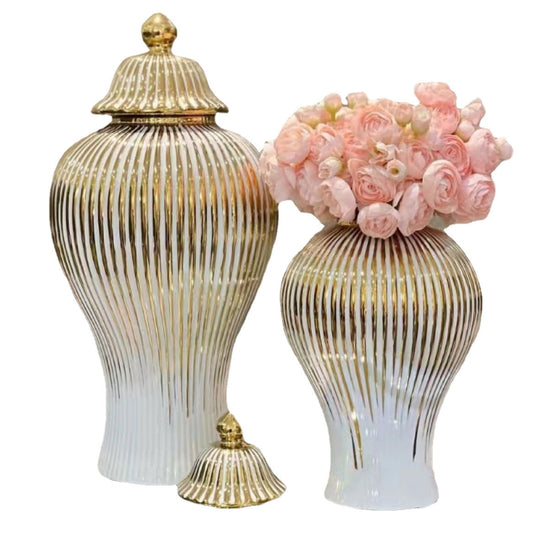 Ceramic Vase Golden Stripes Decorative Ginger Jar Storage Bottle Containers Desktop Porcelain Ornaments Home Decoration Vases