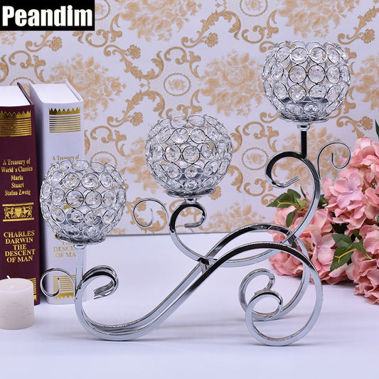 PEANDIM European Style Decorative Candle Holders Gold Candle Lantern Wedding Crystal Candleabra for Romantic Candlelight Dinner